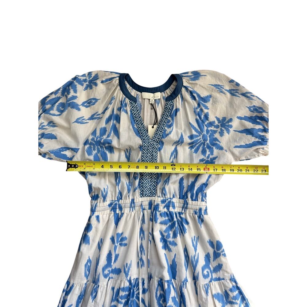 Pinch Coastal Comfort Blue White Floral Ikat Midi Dress Tassel Waist Size M NWT - Picture 3 of 8
